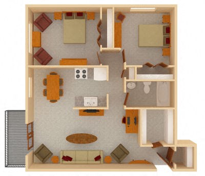 Floor plan for 2 beds, 1 bath, 950 sqft